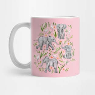 Baby Elephants and Egrets in watercolor - blush pink Mug